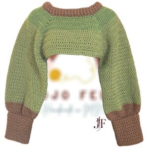Greens/Brown Handmade Crochet Crop Sweater, Multi Size, Adult, Y2k, Layering